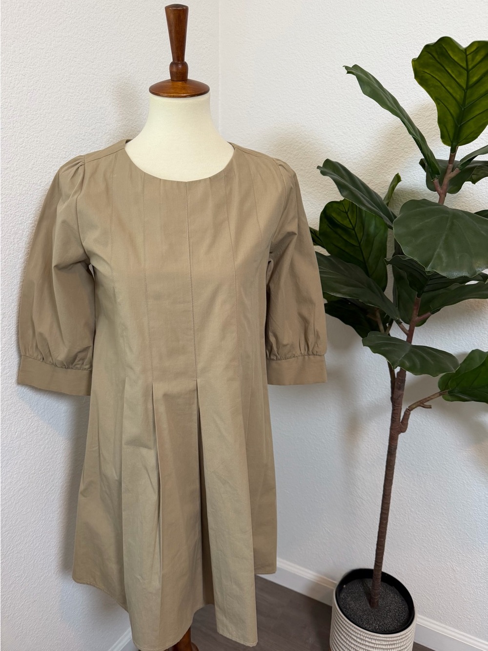 OAK + FORT Beige Pleated Midi Dress